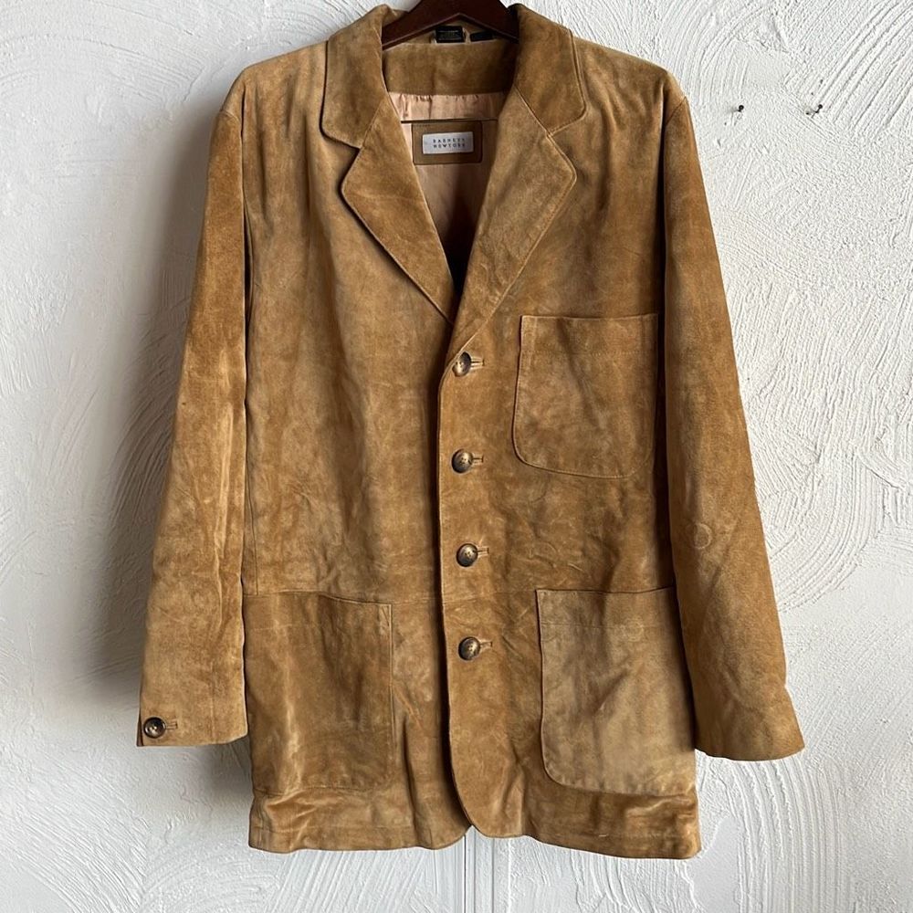 Barney’s New York Caramel Leather Long Jacket  Coat Sz. M
